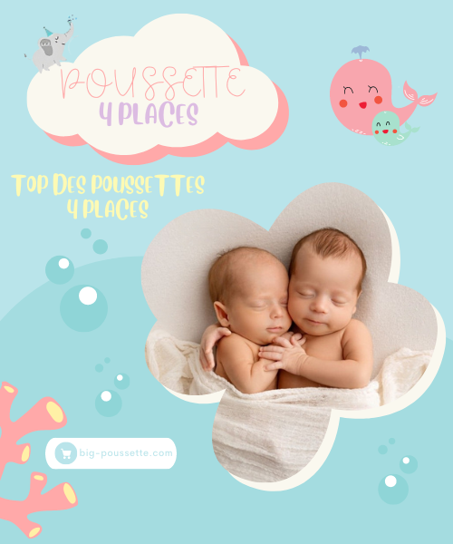 affiche top poussette 4 places avec nouveaux nés jumeaux 