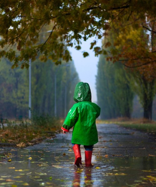 enfant sous la pluie d'automne 